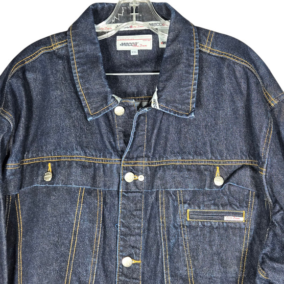 Vintage Mecca Denim Jacket Mens XXLarge Dark Wash Streetwear Hip Hop Rap 80s 90s - Picture 2 of 12